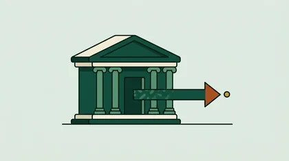 Bank facade with one arrow leaving to the right