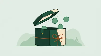 Gift box with its lid lifting and three plain discs rising