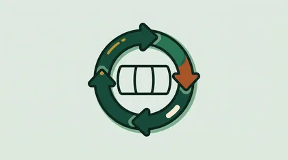 Circular arrow around a single blank reel window