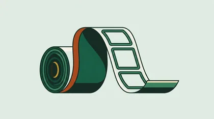 Reel strip unrolling in an S curve with four blank frames