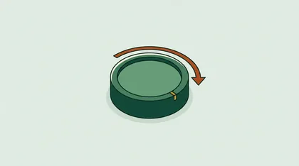 Rounded dial with one notch and a half-turn spin arrow