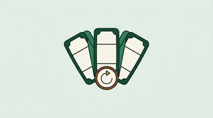 Three blank reel strips fanned behind a circular arrow disc
