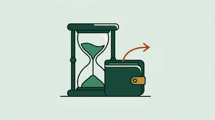 Hourglass beside a wallet with an outgoing arrow