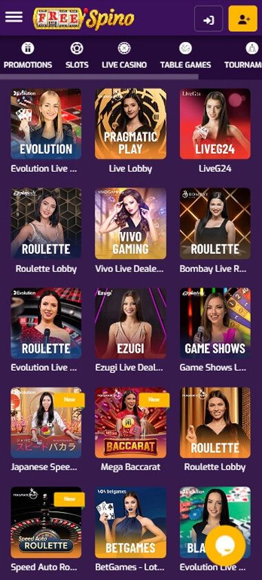 FreeSpino Casino mobile preview 2