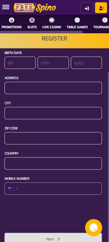 FreeSpino Casino Registration Process Image 2